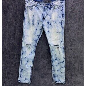 Vie Riche Paris Men's Distressed Ripped Blue Tie Dye Bleach Denim Jeans 36x30